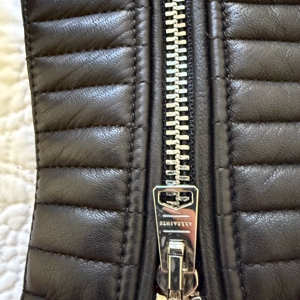 All Saints Black Leather Moto Jacket with Quilted Details - Picture 6 of 9